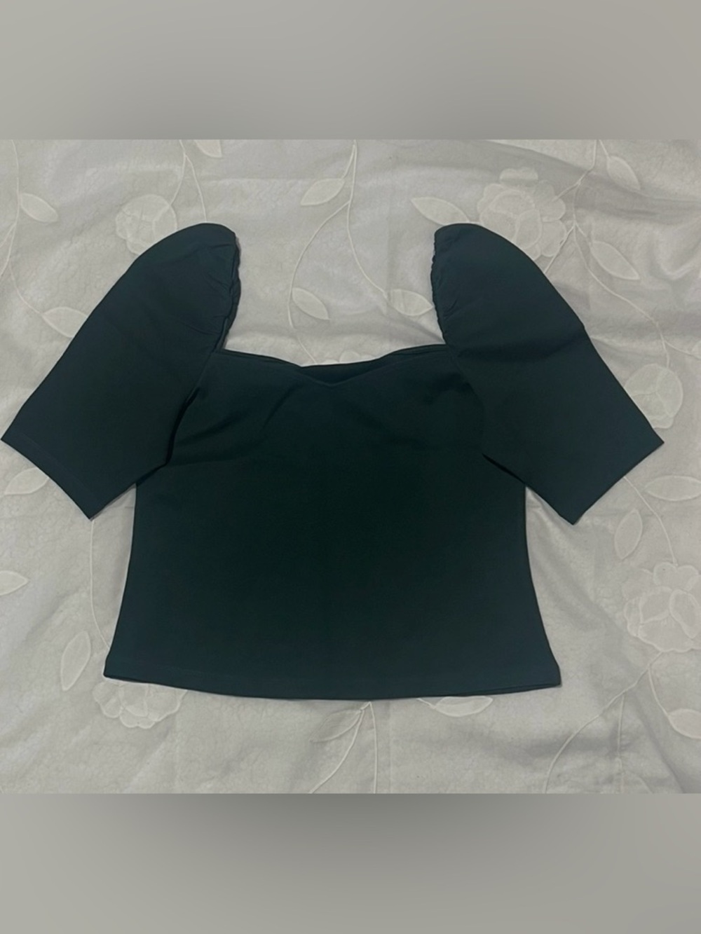 H&M Black Puff Sleeve Square-Neck Crop Top